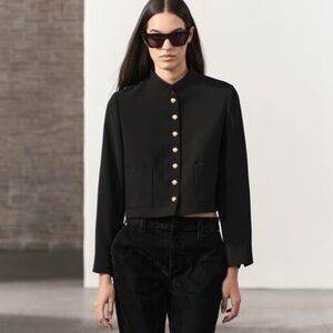 Zara Buttoned Cropped Jacket in Black, Sz XS